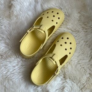 CROCS pastel yellow Mary Jane clogs